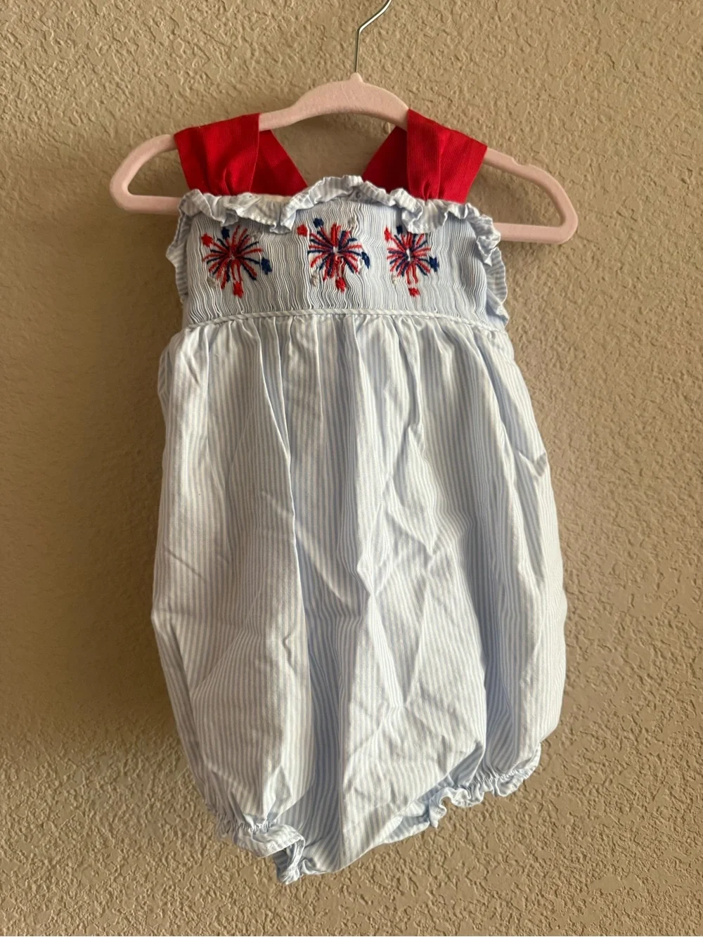 Cecil & Lou Baby 18M Blue Pinstripe Patriotic Bubble | Fireworks